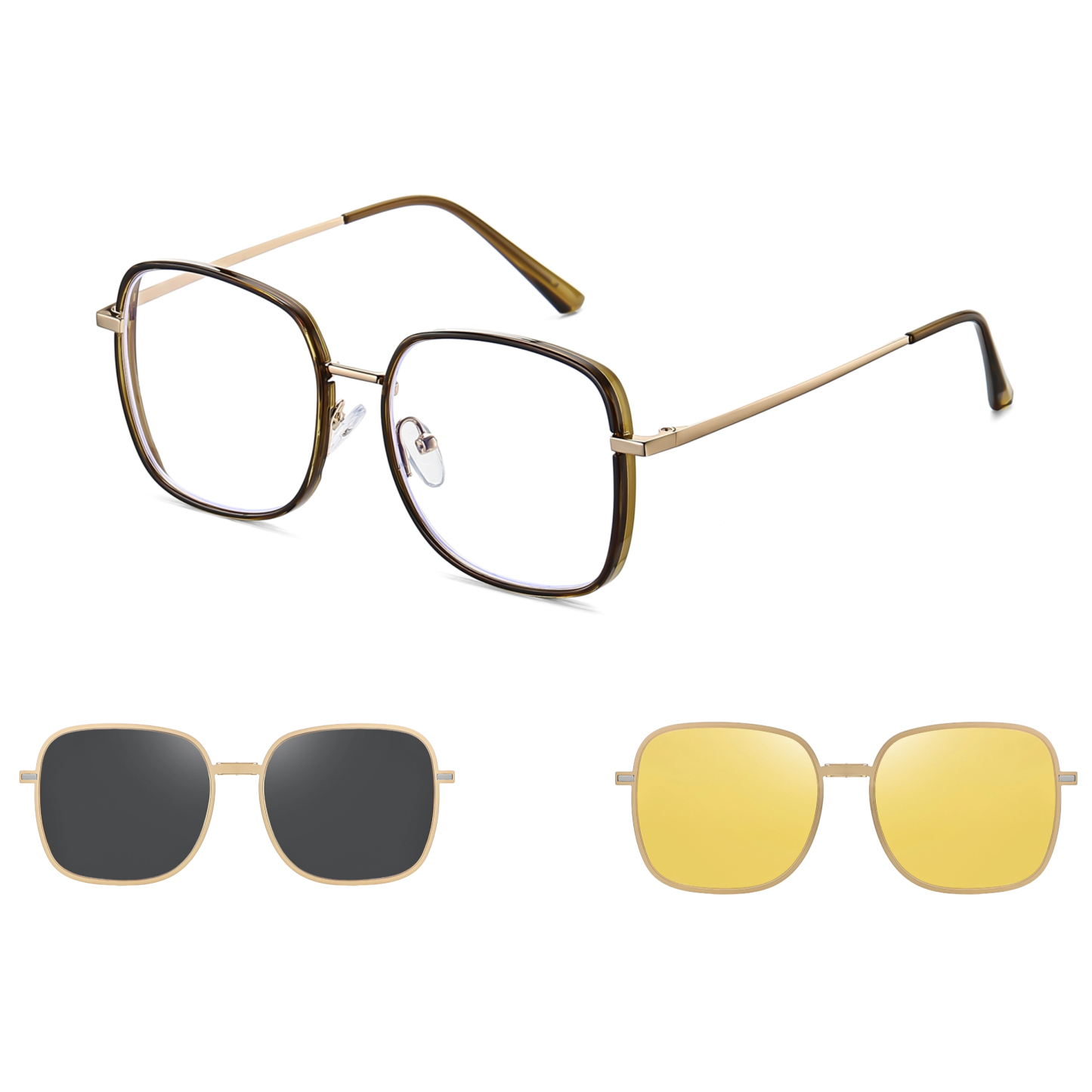 Alison-Square fullrim polarized magnetic prescription glasses include night vision lenses-Glasses Magic