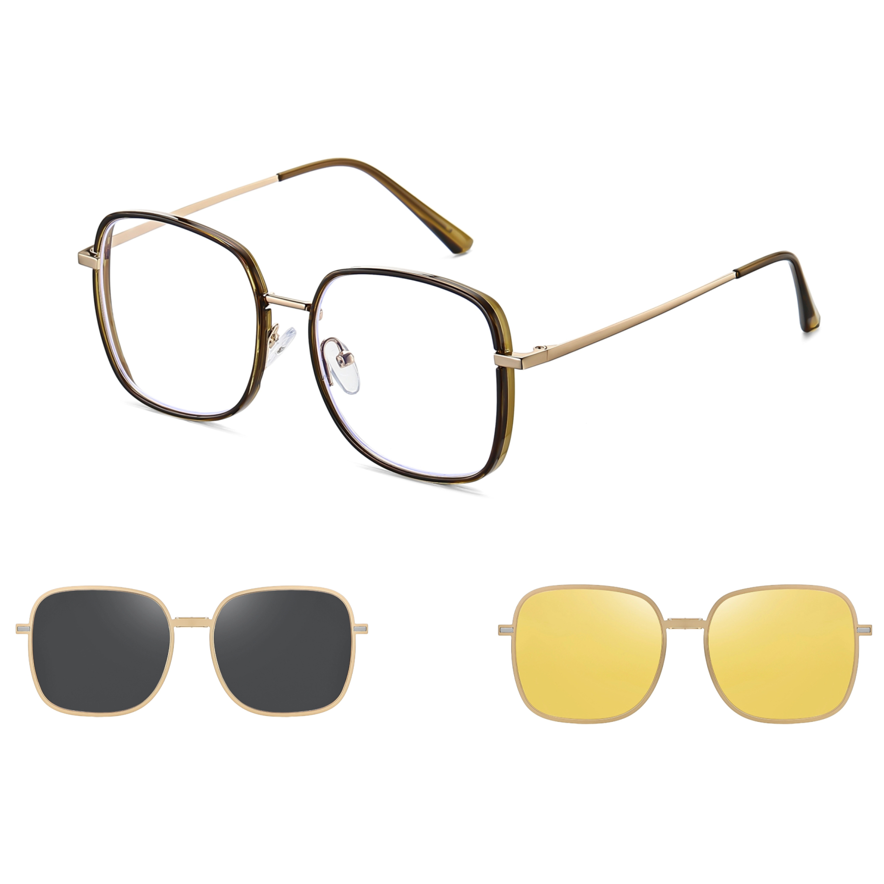 Alison-Square fullrim polarized magnetic prescription glasses include night vision lenses-Glasses Magic