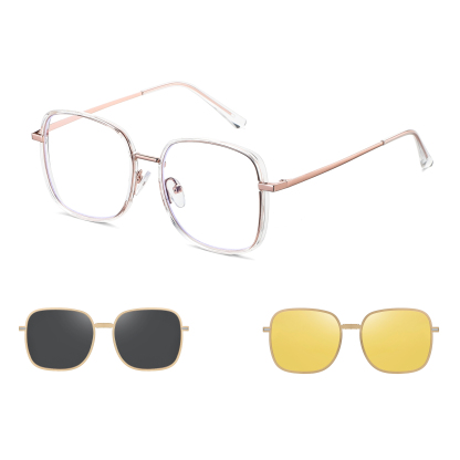 Alison-Square fullrim polarized magnetic prescription glasses include night vision lenses-Glasses Magic