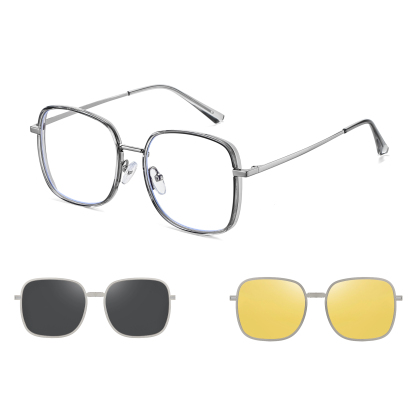 Alison-Square fullrim polarized magnetic prescription glasses include night vision lenses-Glasses Magic