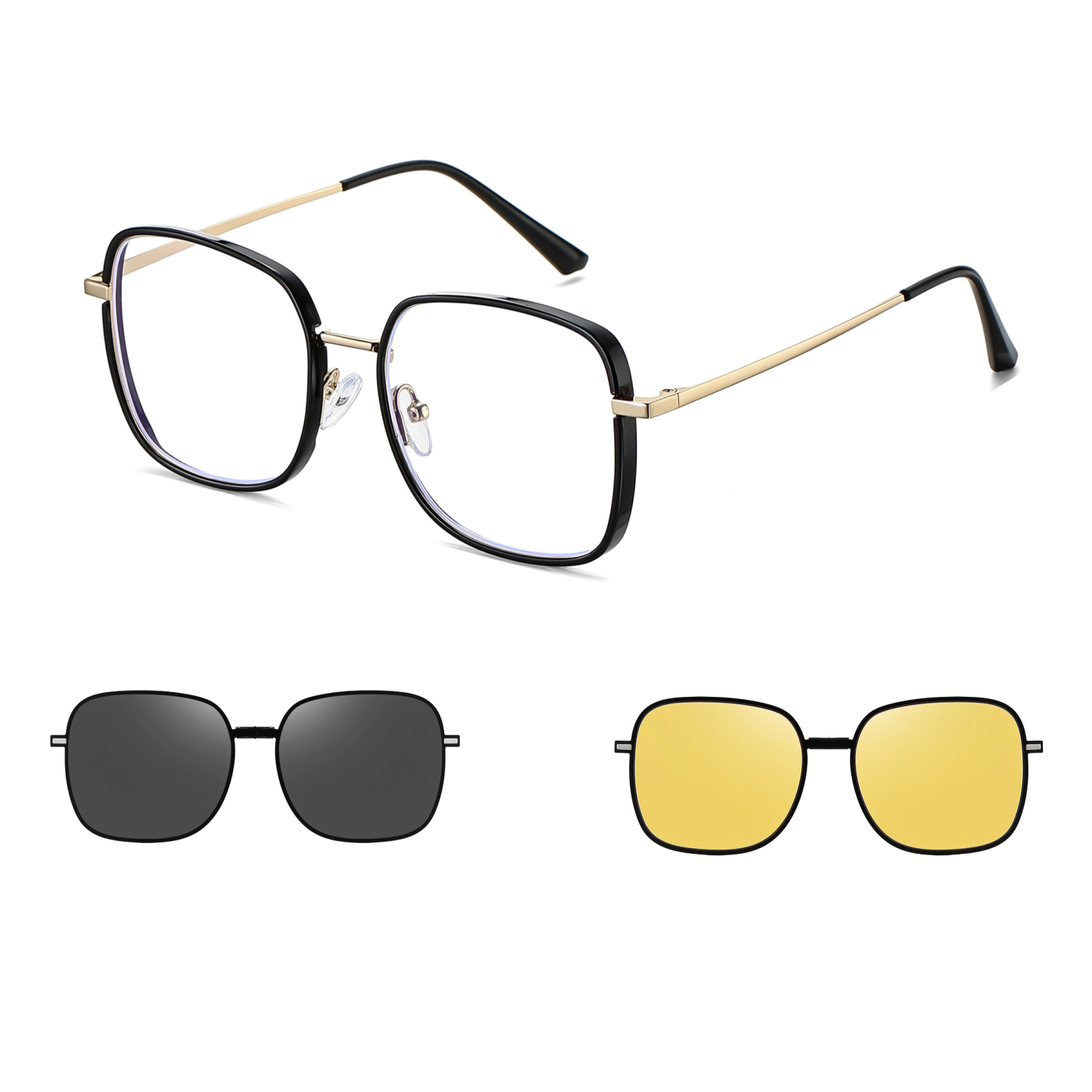 Alison-Square fullrim polarized magnetic prescription glasses include night vision lenses-Glasses Magic