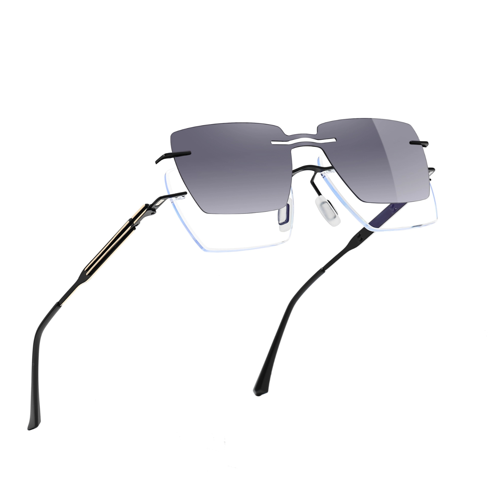 Oliver-Men's rimless magnetic polarizing set can be fitted with prescription glasses-7217