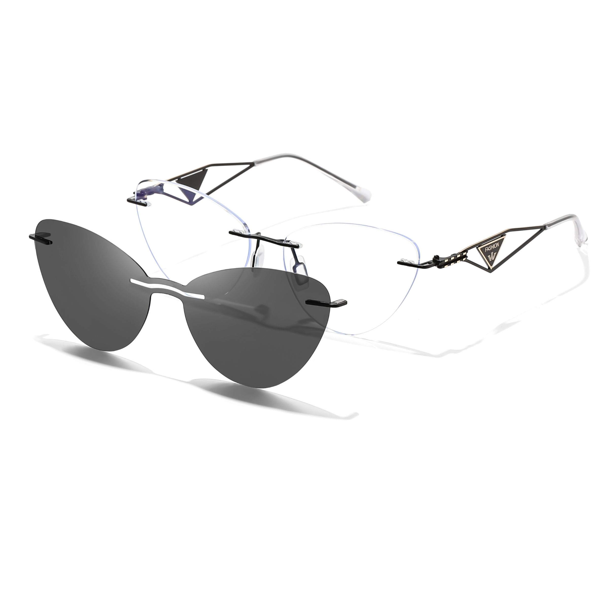 Abigail-Rimless prescription optical glasses for women with magnetic polarizing lens set-7210