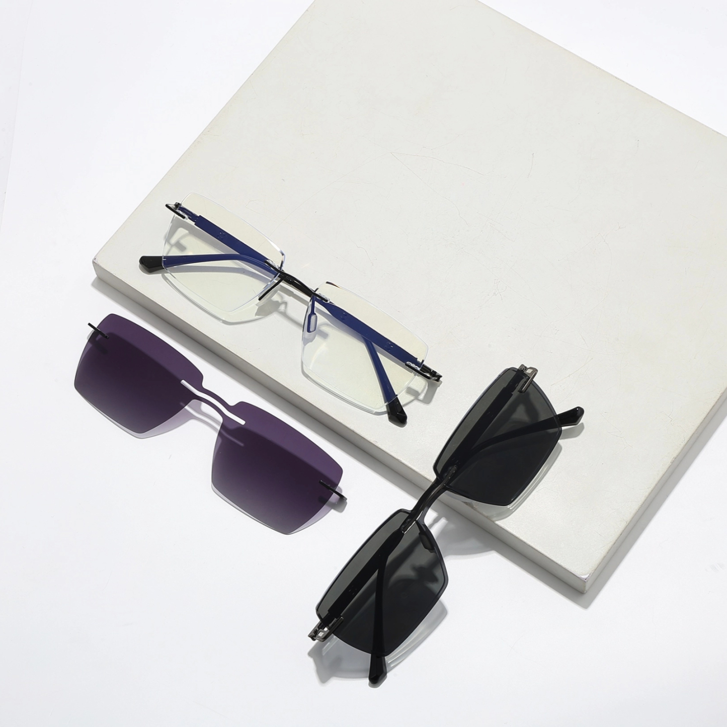 Oliver-Men's rimless magnetic polarizing set can be fitted with prescription glasses-7217