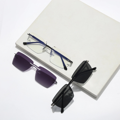 Oliver-Men's rimless magnetic polarizing set can be fitted with prescription glasses-7217