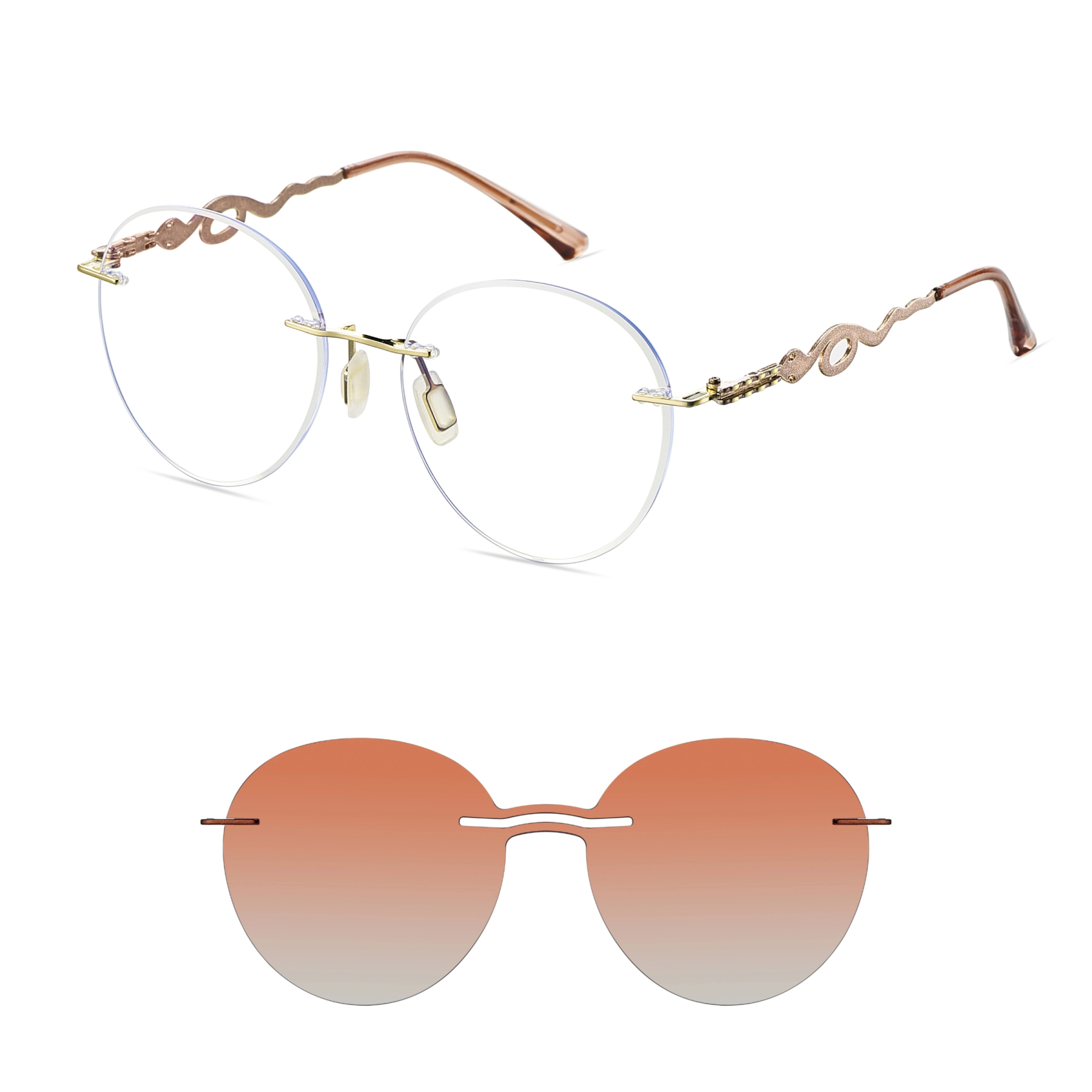 Alicia-Women's rimless magnetic polarizing glasses are available with prescription lenses-7209