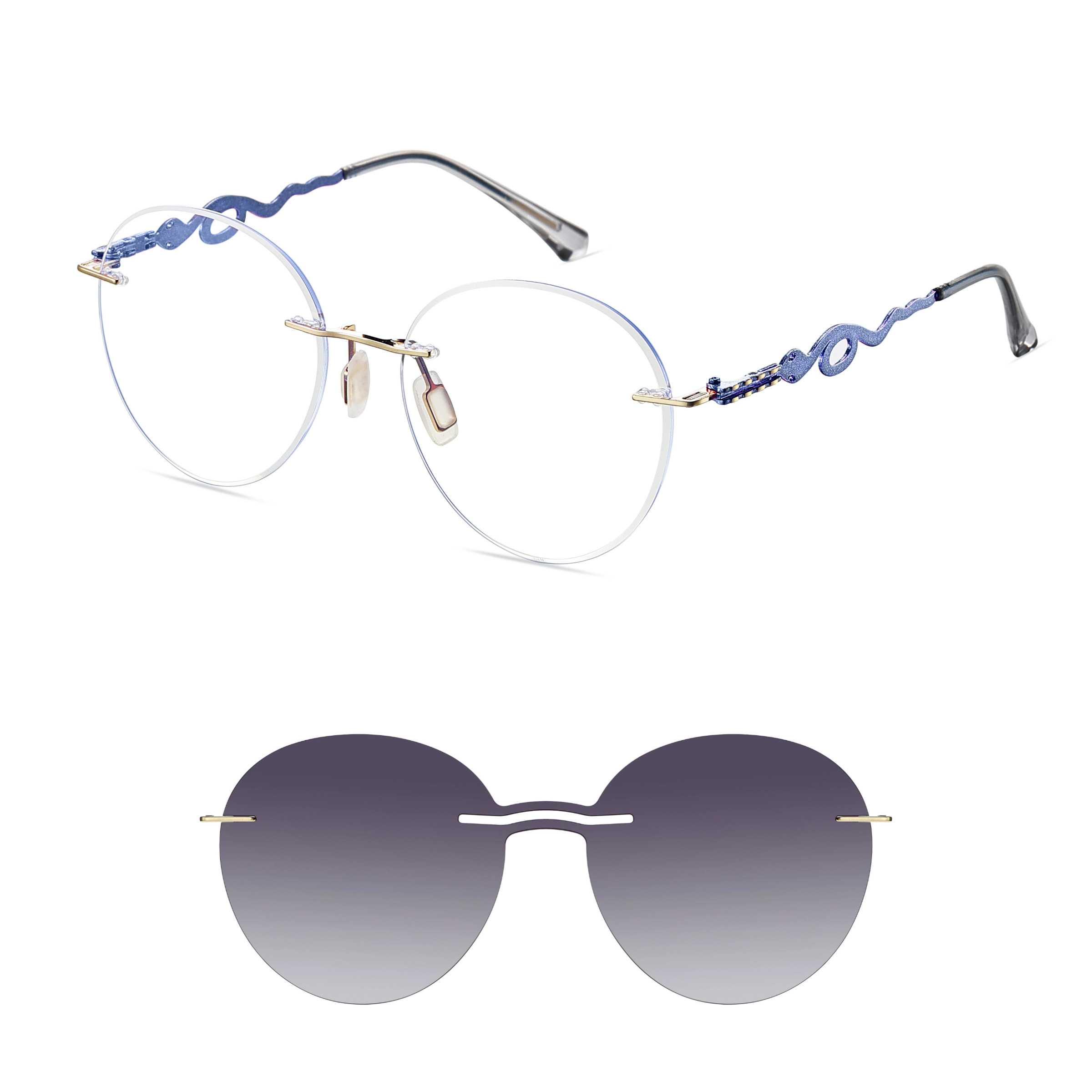 Alicia-Women's rimless magnetic polarizing glasses are available with prescription lenses-7209