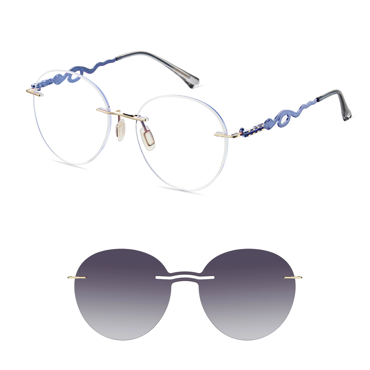 Alicia-Women's rimless magnetic polarizing glasses are available with prescription lenses-7209