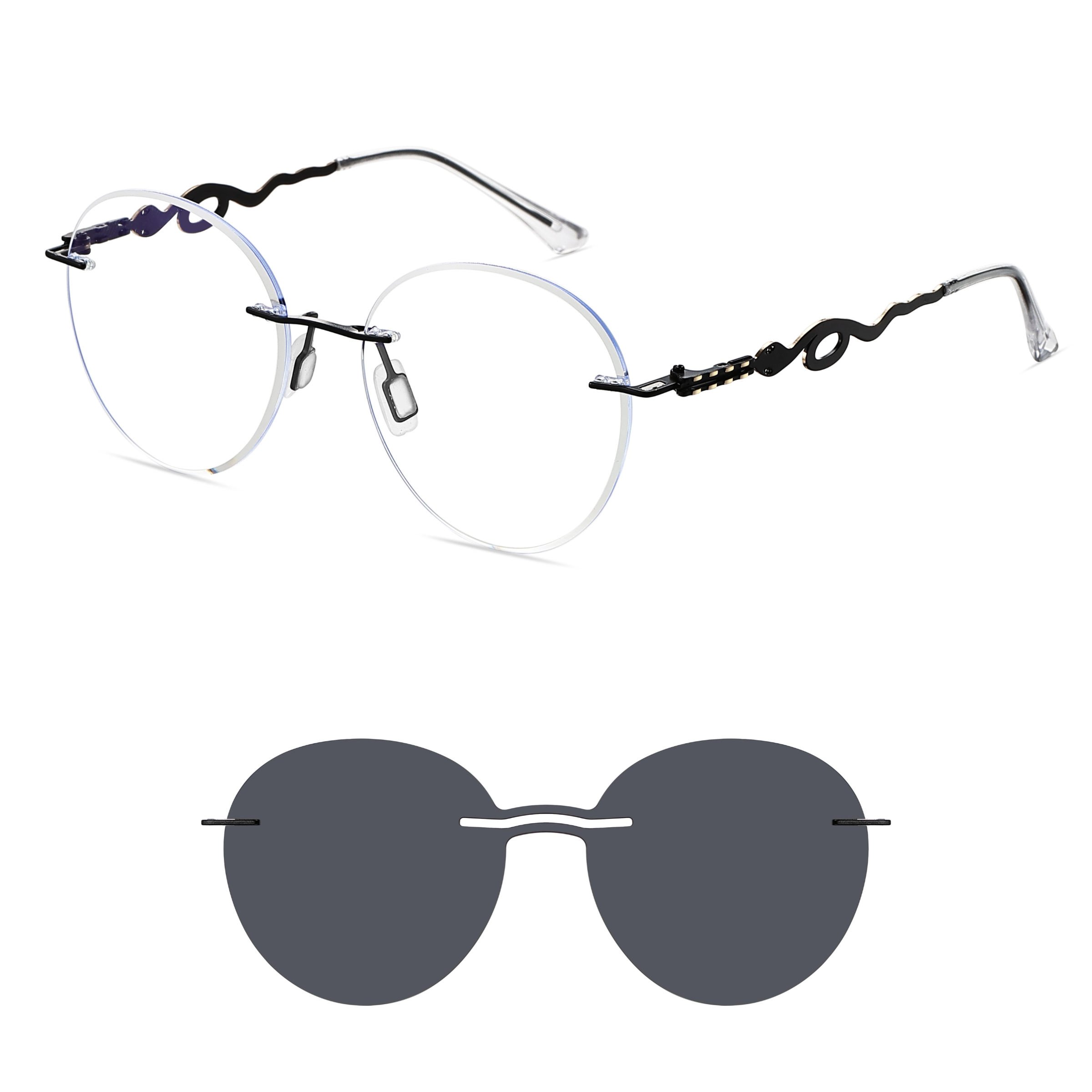 Alicia-Women's rimless magnetic polarizing glasses are available with prescription lenses-7209