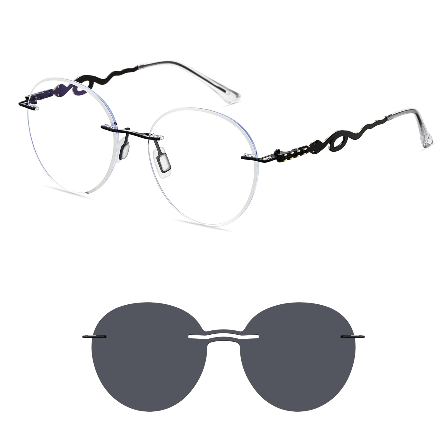 Alicia-Women's rimless magnetic polarizing glasses are available with prescription lenses-7209
