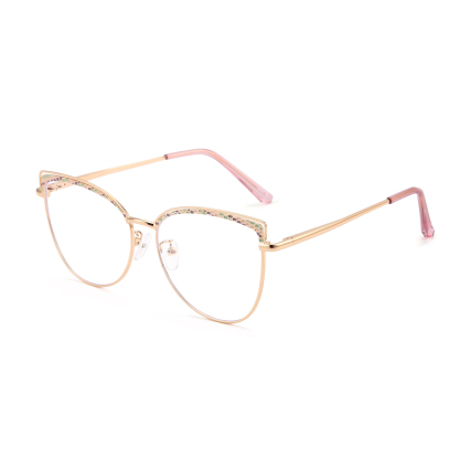 Aine-Women's cat eye metallic plain glasses are available with prescription optical lenses-9751