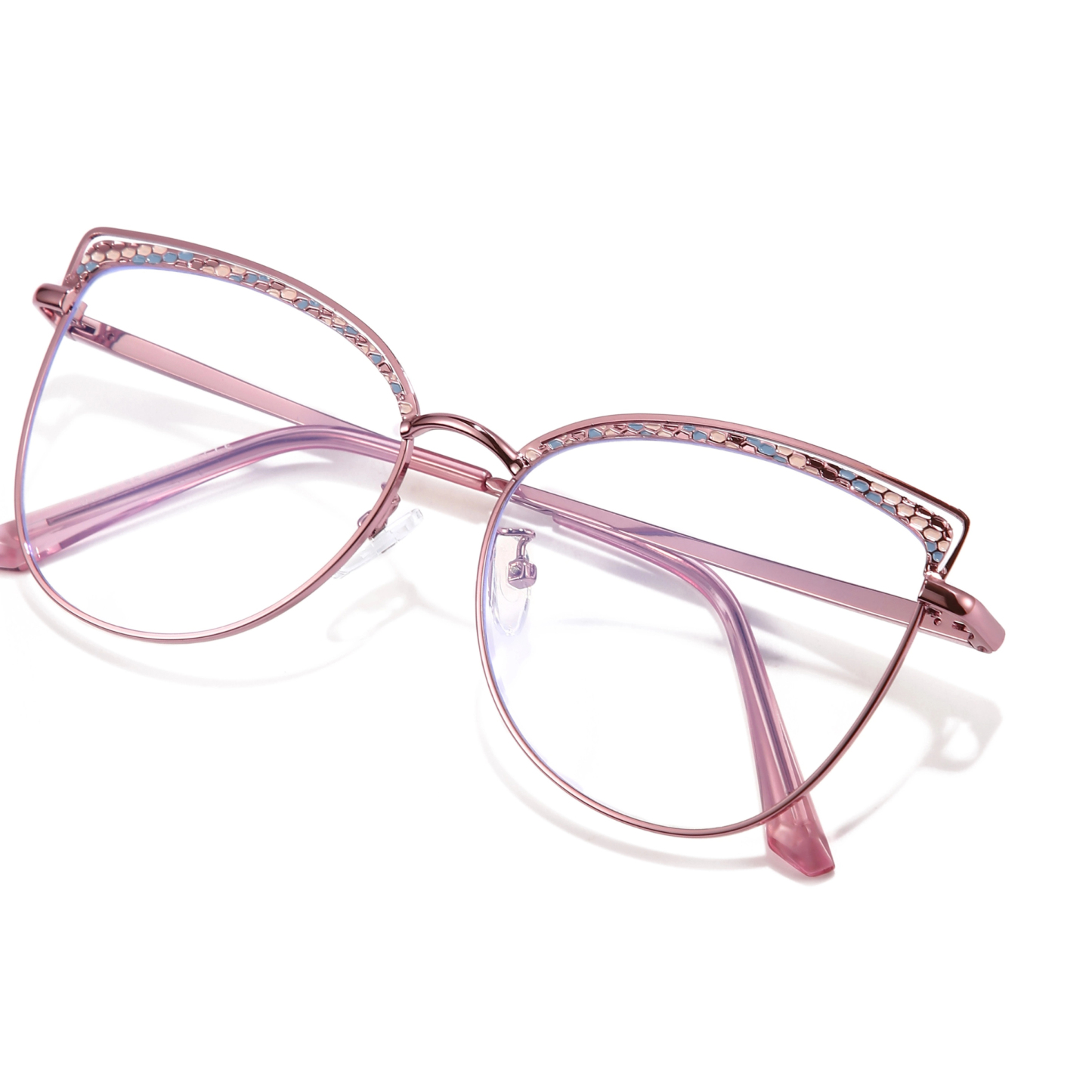 Aine-Women's cat eye metallic plain glasses are available with prescription optical lenses-9751