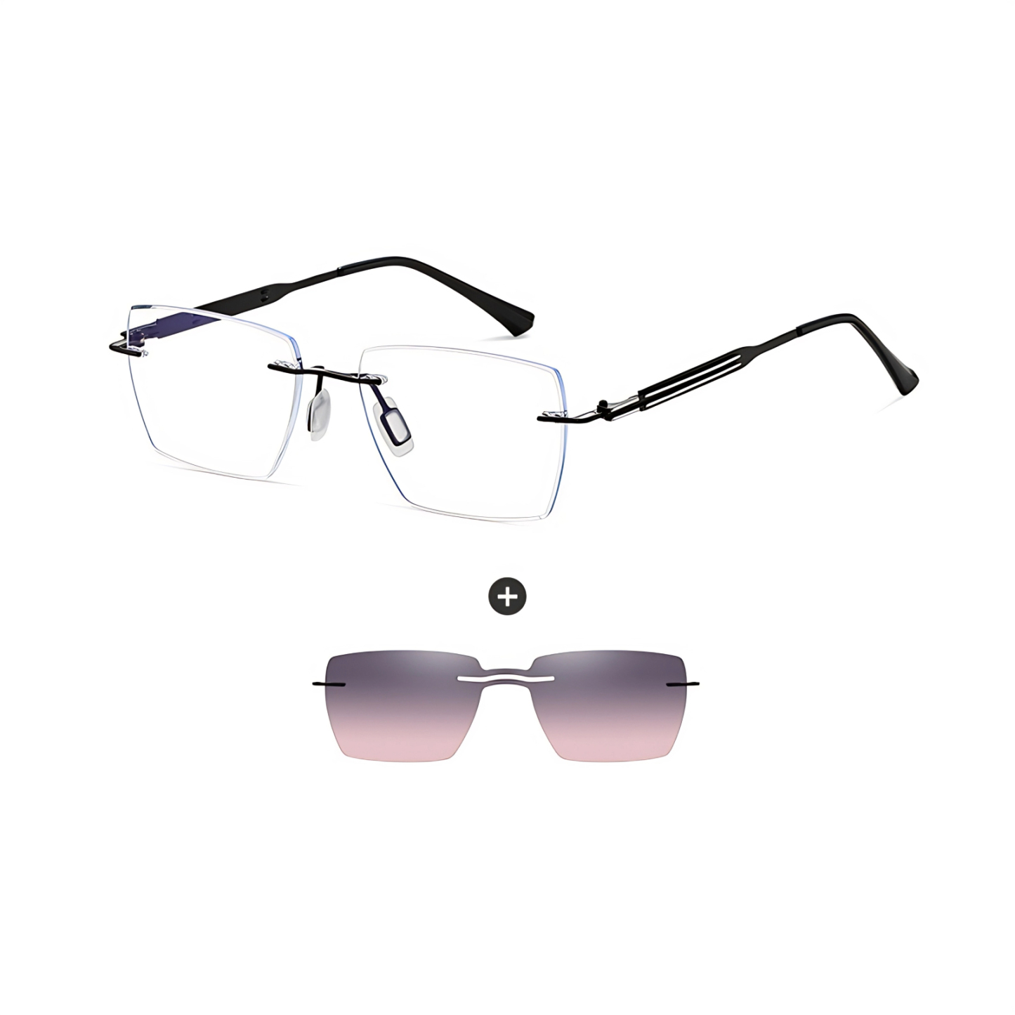 Men's rimless magnetic polarizing set can be fitted with prescription 