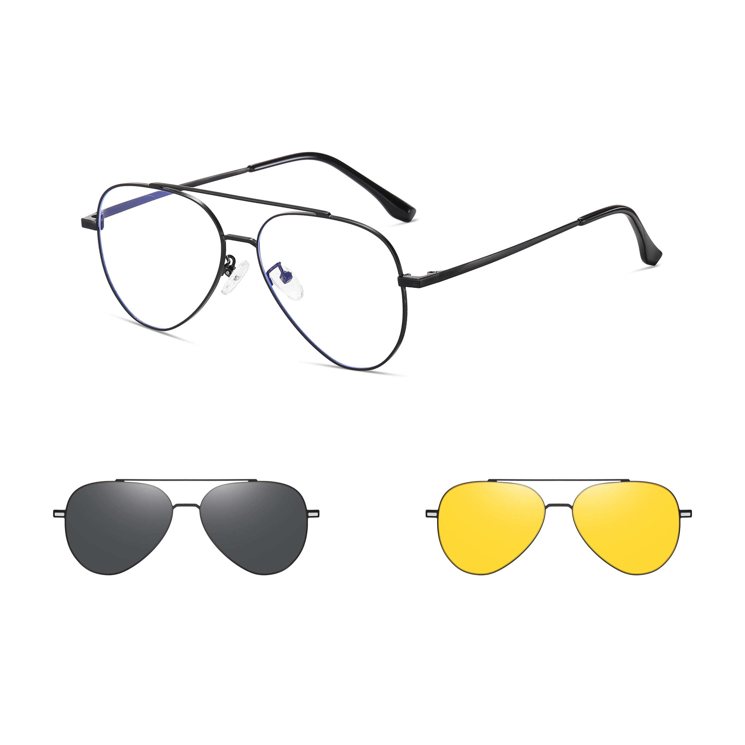 Alger-Aviator fullrim polarized magnetic prescription glasses include night vision lenses-Glasses Magic