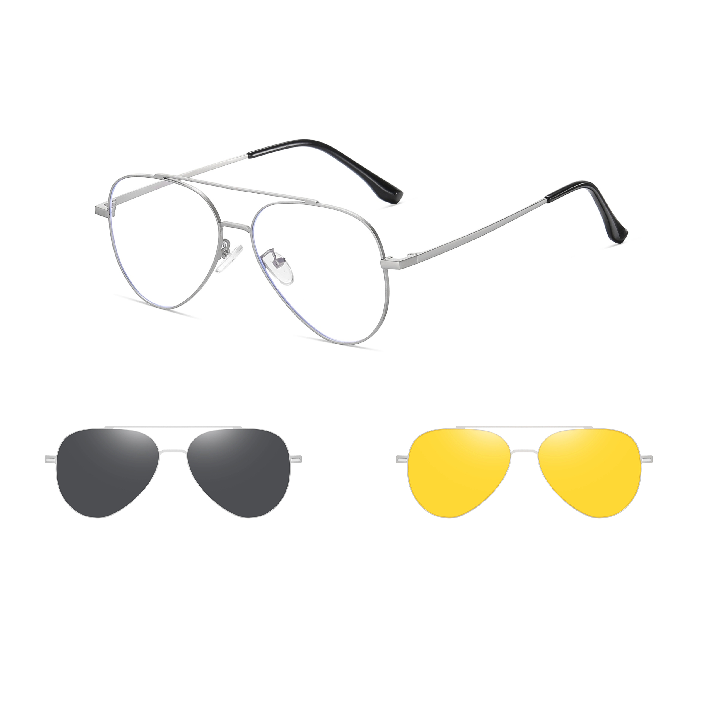 Alger-Aviator fullrim polarized magnetic prescription glasses include night vision lenses-Glasses Magic