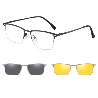 Ace-Rectangle semi-rimless polarized magnetic prescription glasses include night vision lenses-Glasses Magic