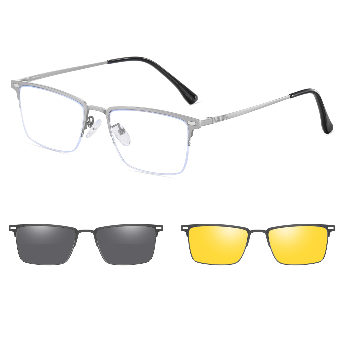 Ace-Rectangle semi-rimless polarized magnetic prescription glasses include night vision lenses-Glasses Magic