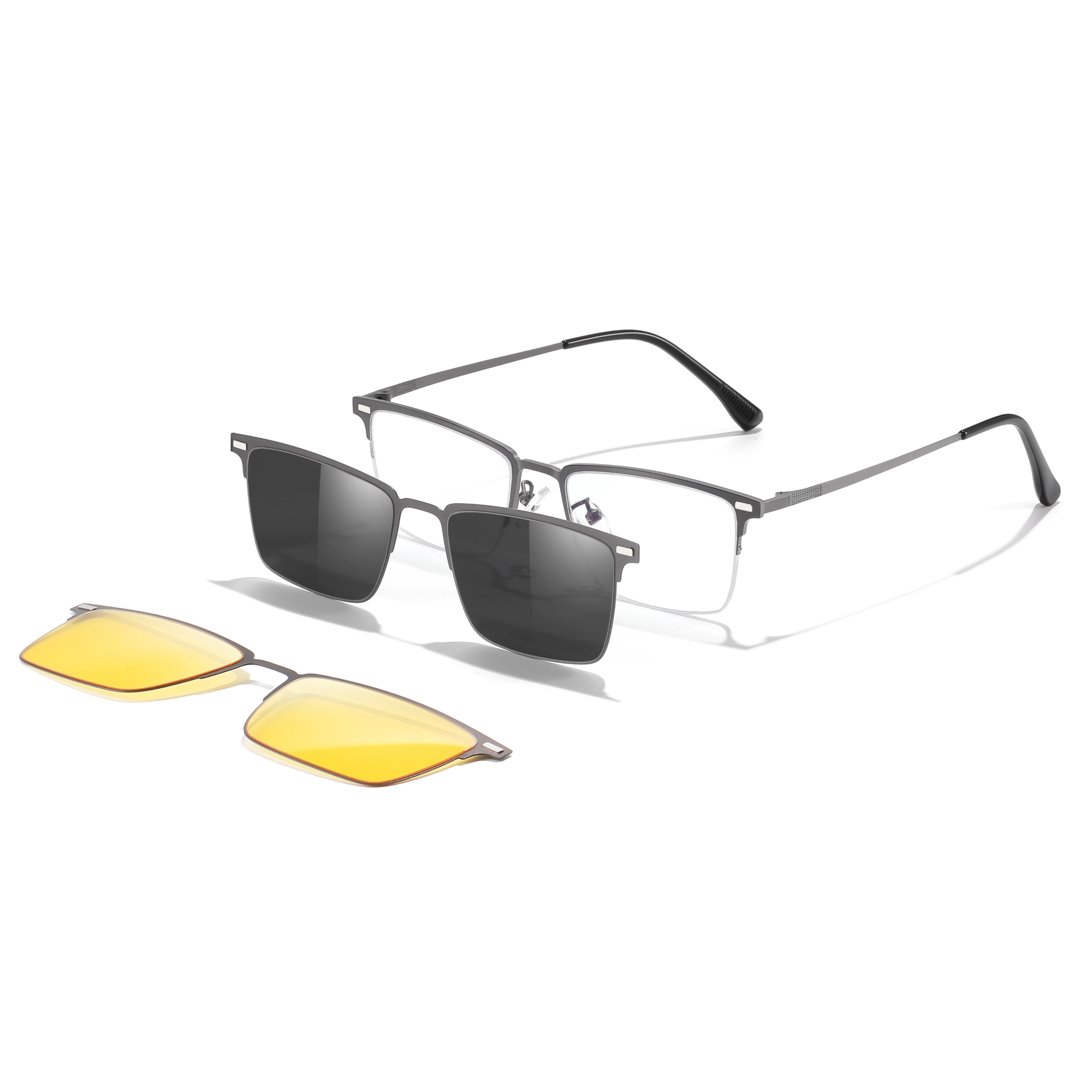 Ace-Rectangle semi-rimless polarized magnetic prescription glasses include night vision lenses-Glasses Magic