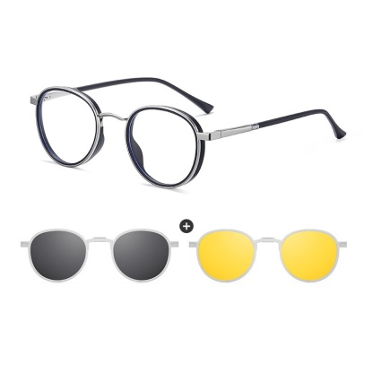 Jacob-Round fullrim foldable polarized magnetic prescription glasses includes night vision lenses