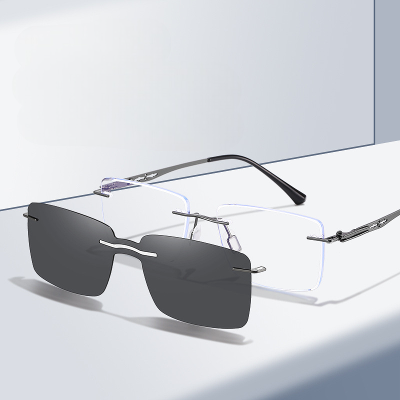 Griffith-Rectangle rimless polarized magnetic prescription glasses
