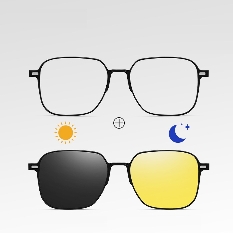 Fidel-Square prescription magnetic glasses set includes polarized lenses and night vision lenses