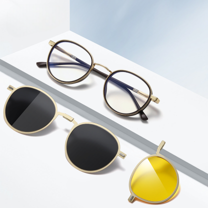 Jacob-Round fullrim foldable polarized magnetic prescription glasses includes night vision lenses