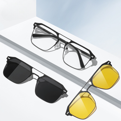 Jafar-Aviator fullrim polarized magnetic prescription glasses includes night vision lenses