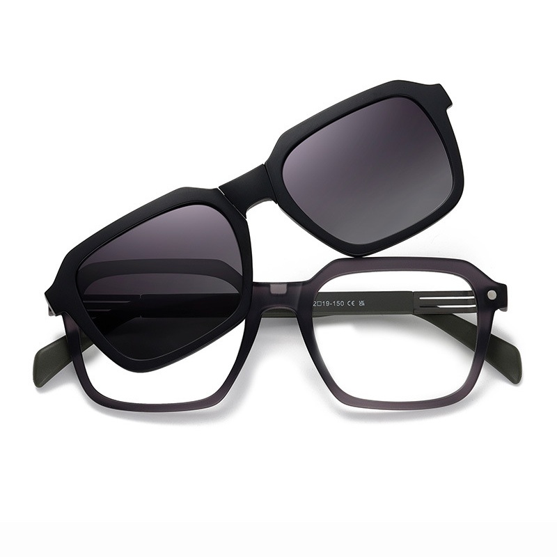 Ingram-Geometric fullrim foldable polarized magnetic prescription glasses includes night vision lenses-Glasses Magic