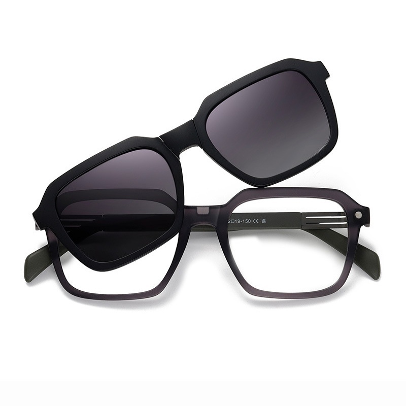 Ingram-Geometric fullrim foldable polarized magnetic prescription glasses includes night vision lenses-Glasses Magic