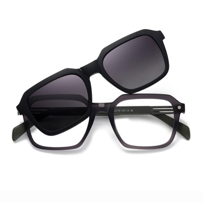 Ingram-Geometric fullrim foldable polarized magnetic prescription glasses includes night vision lenses-Glasses Magic