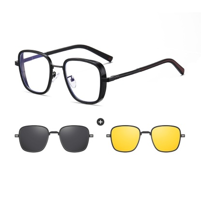 James-Square fullrim foldable polarized magnetic prescription glasses includes night vision lenses