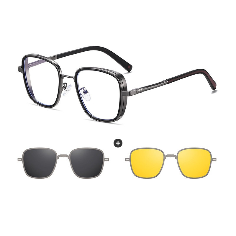 James-Square fullrim foldable polarized magnetic prescription glasses includes night vision lenses