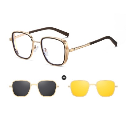 James-Square fullrim foldable polarized magnetic prescription glasses includes night vision lenses