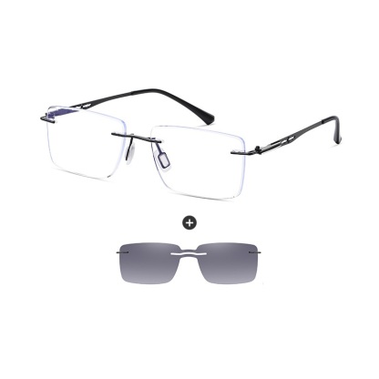 Griffith-Rectangle rimless polarized magnetic prescription glasses