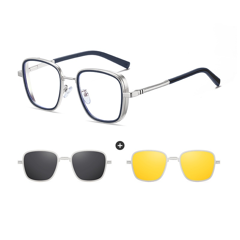 James-Square fullrim foldable polarized magnetic prescription glasses includes night vision lenses