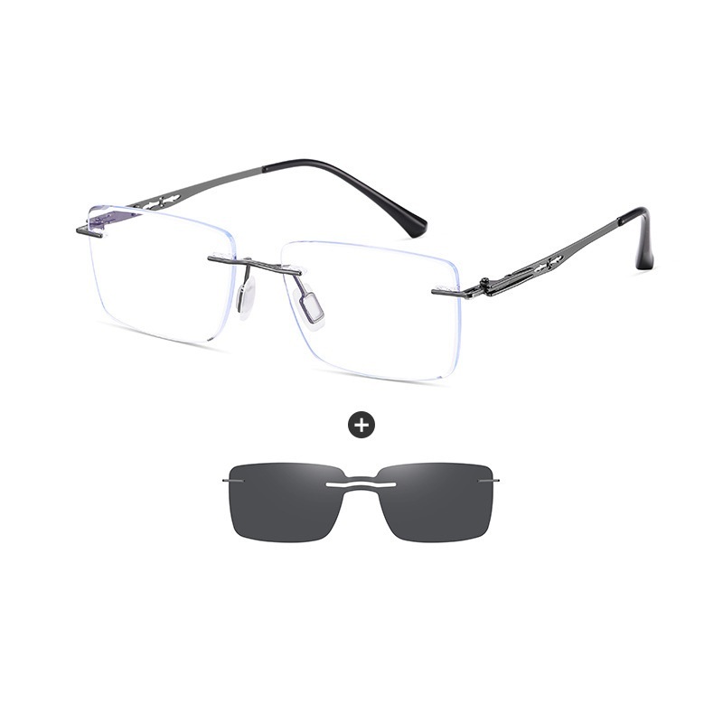 Griffith-Rectangle rimless polarized magnetic prescription glasses