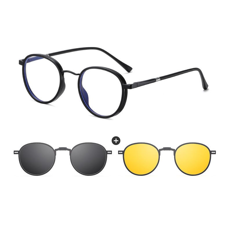 Jacob-Round fullrim foldable polarized magnetic prescription glasses includes night vision lenses