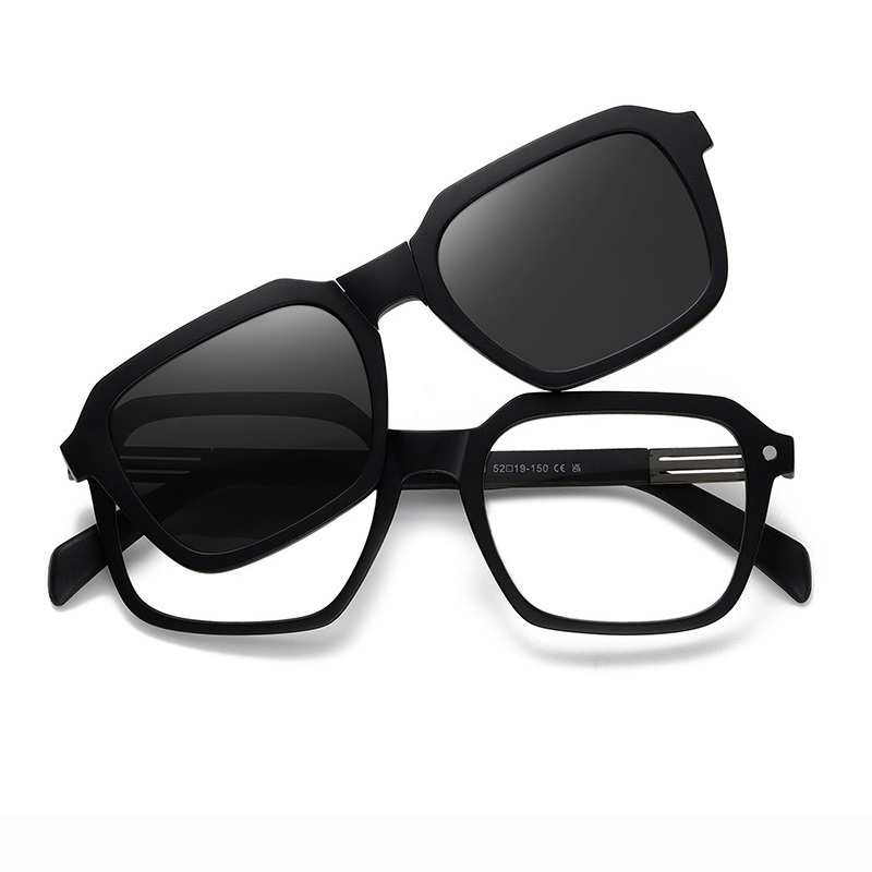 Ingram-Geometric fullrim foldable polarized magnetic prescription glasses includes night vision lenses-Glasses Magic