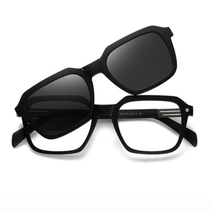 Ingram-Geometric fullrim foldable polarized magnetic prescription glasses includes night vision lenses-Glasses Magic