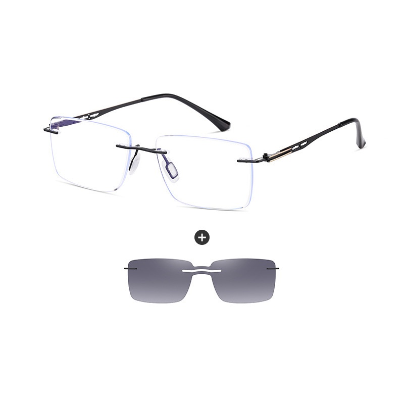 Griffith-Rectangle rimless polarized magnetic prescription glasses