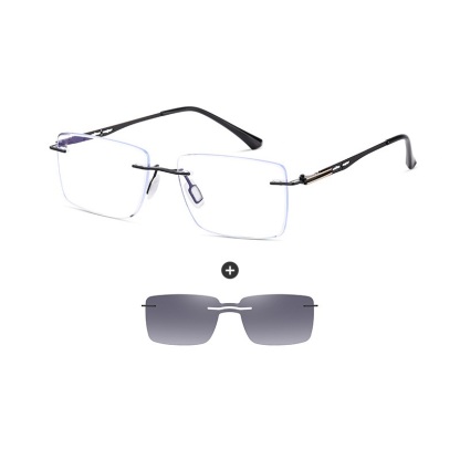 Griffith-Rectangle rimless polarized magnetic prescription glasses