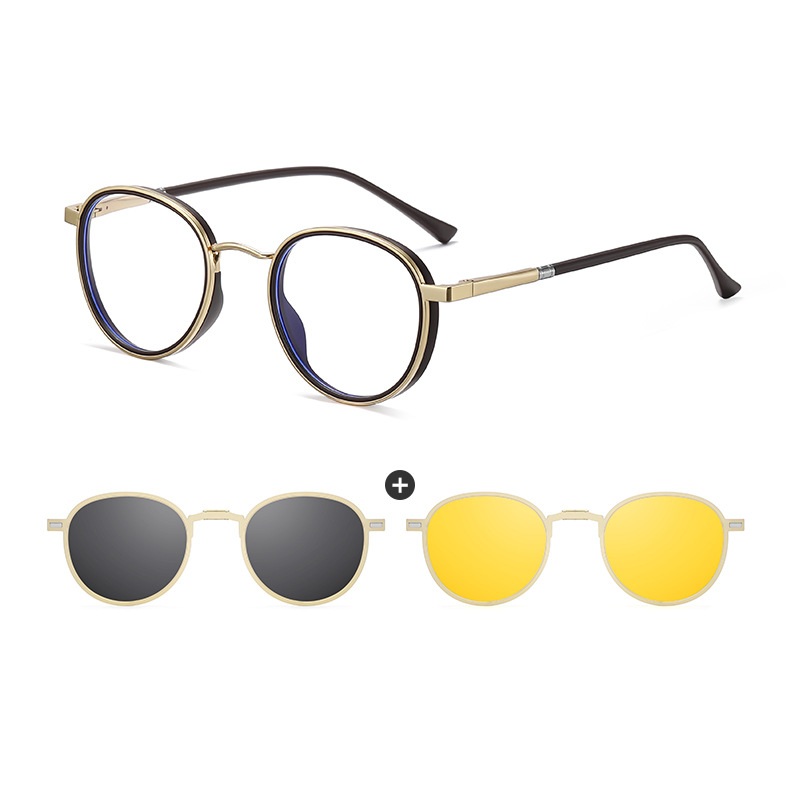 Jacob-Round fullrim foldable polarized magnetic prescription glasses includes night vision lenses