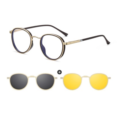 Jacob-Round fullrim foldable polarized magnetic prescription glasses includes night vision lenses