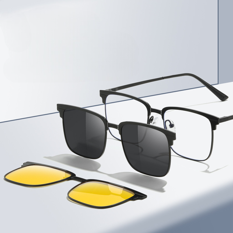 Greg-Square browline fullrim polarized magnetic prescription glasses