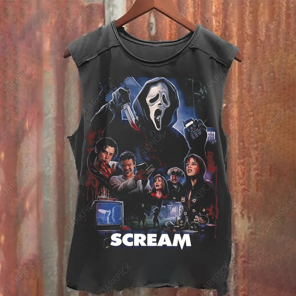 Unisex Vintage Washed  Scream horror movie Tank Top