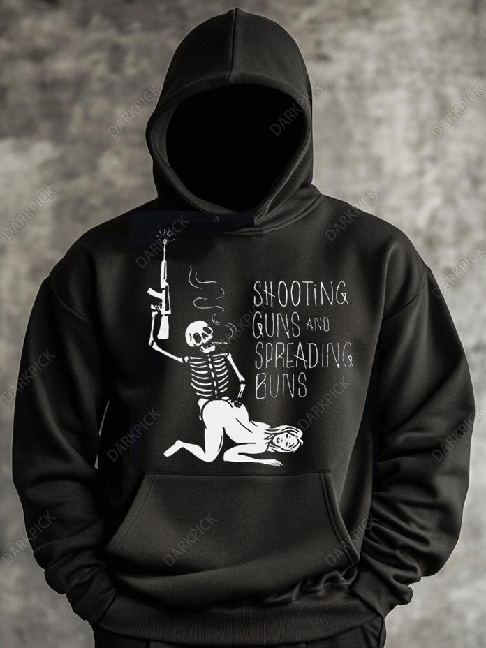 SHOOTING GUNS AND SPREADING BUNS Skull with Sexy Lady Print Unisex Classic Hoodie