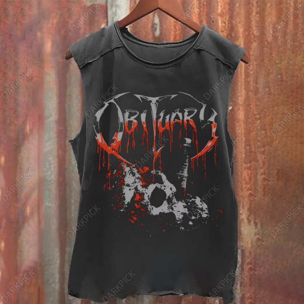 Unisex Vintage Washed Obituary Heavy Metal Band Tank Top