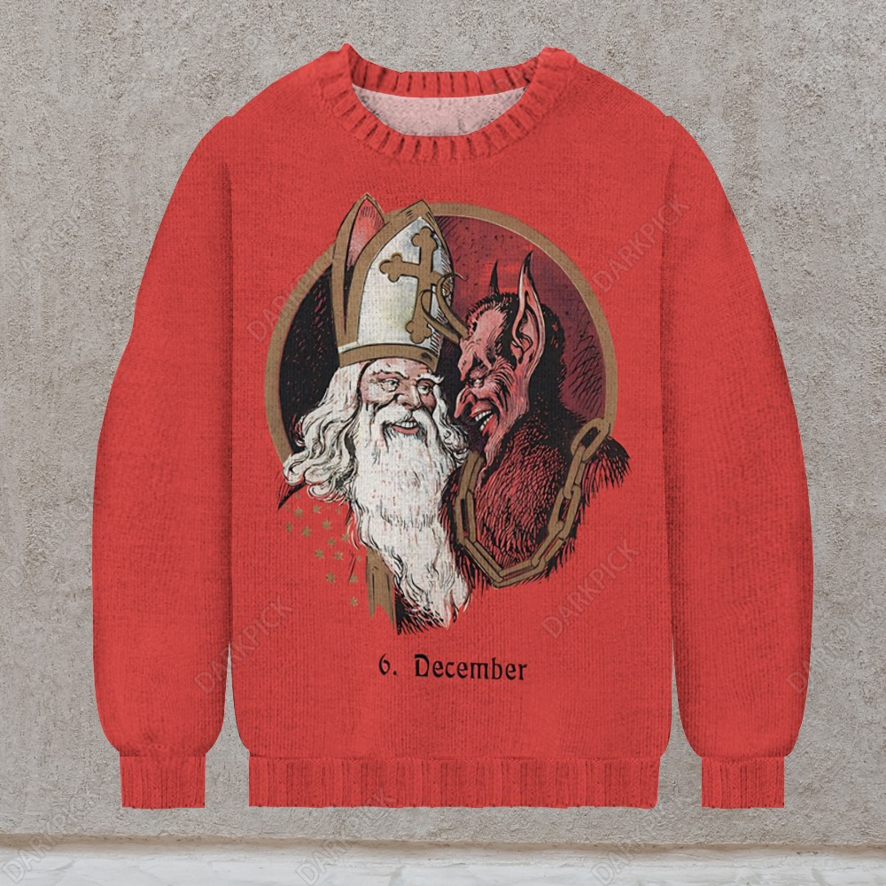 Men's Print  Krampus-Santa’s Horned Helper Neck Sweater