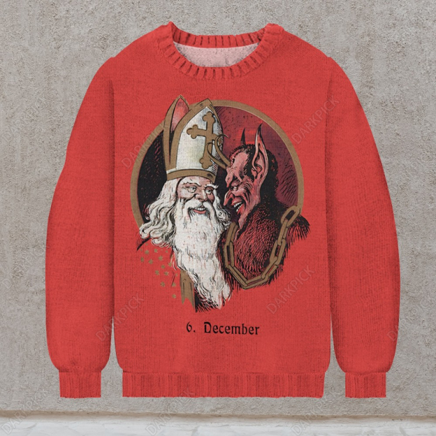 Men's Print  Krampus-Santa’s Horned Helper Neck Sweater