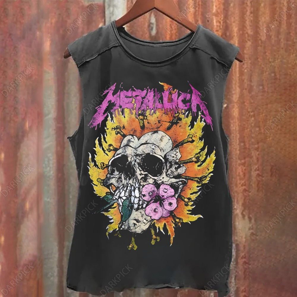 Unisex Vintage Washed Metallica - Flower Skull Tank Top